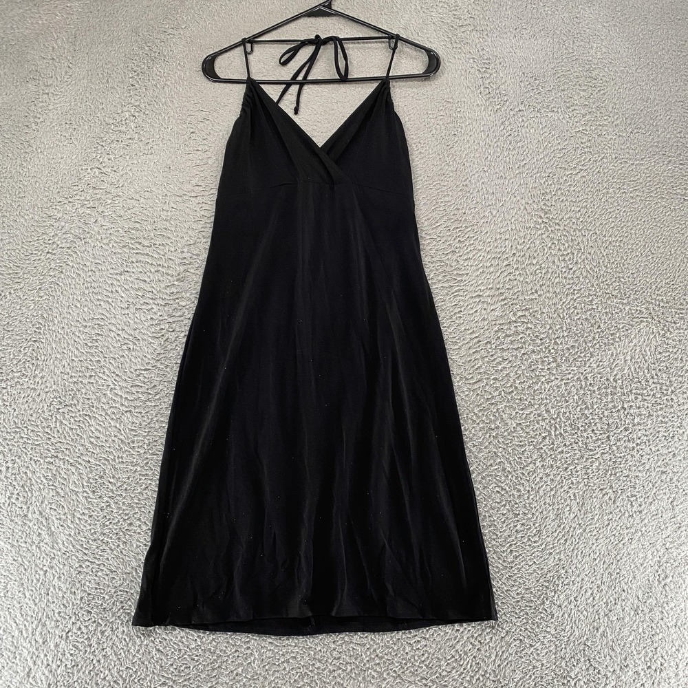 Y2K Slip Dress Womens XL Black Glitter Halter Y2K Whimsigoth 90s Fairy Prom Glam